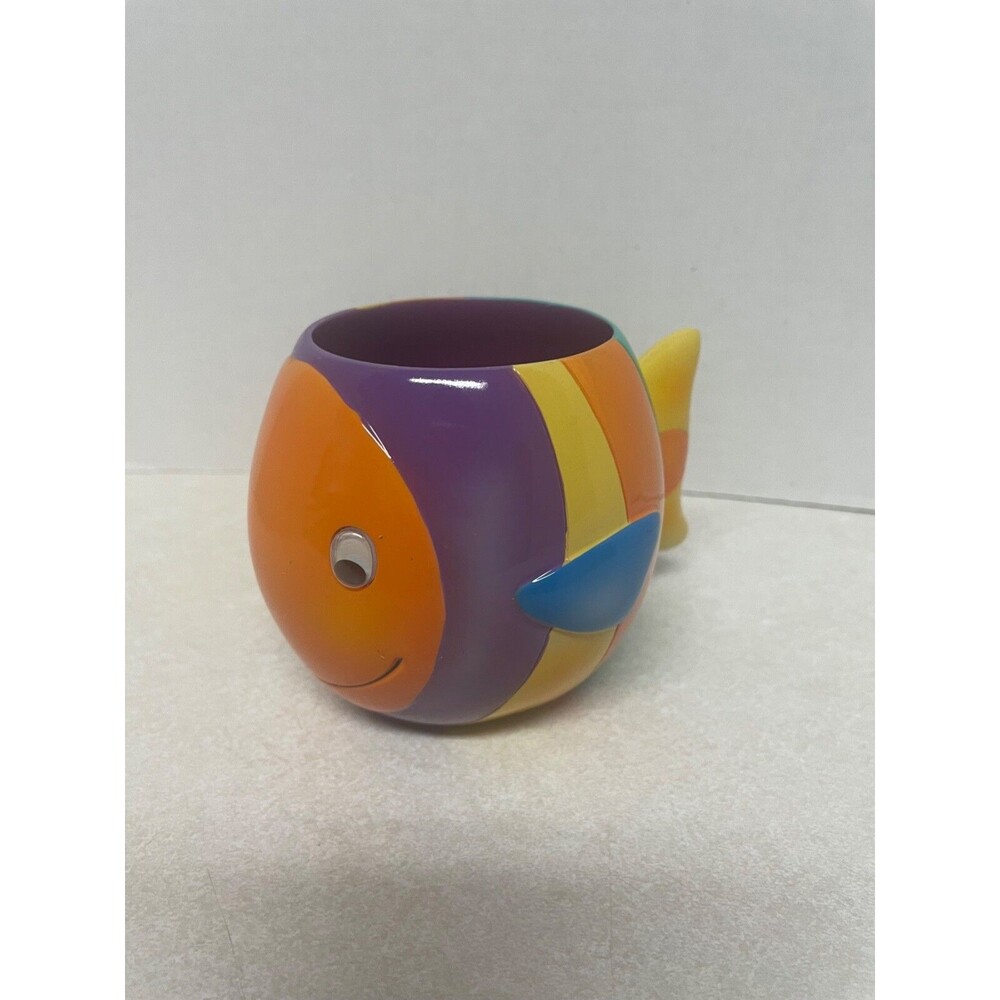 Fish With Wacky Eyes That Move Ceramic  Coffee Cup Tail Handle 12oz Rainbow Fish